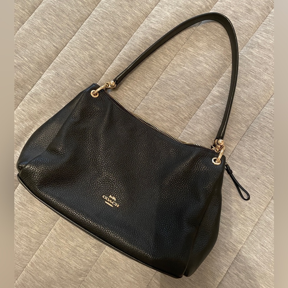 Coach Black Leather Shoulder Bag with Gold Accents